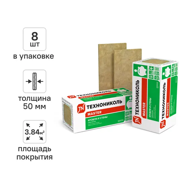 Утеплитель Технониколь Кровля и Стены 50 мм 8 шт 600x800 мм 3.84 м²