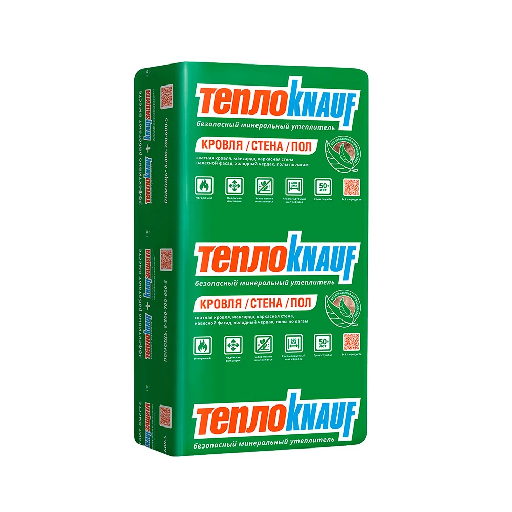 Утеплитель ТеплоKnauf Кровля/Стена/Пол (Коттедж) Плита 100х610х1230 мм 6 кв.м