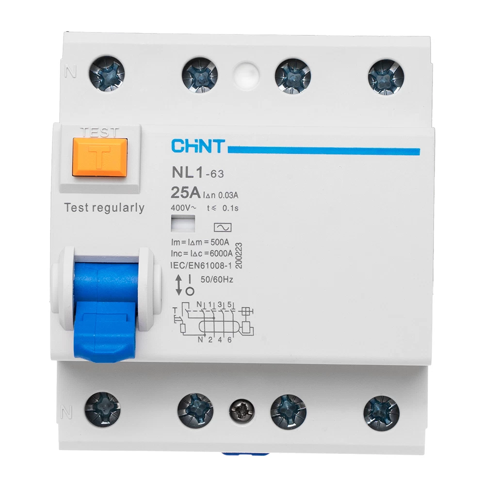 УЗО Chint NL1-63 25А 3P+N тип AC 30 мА 6 кА (200223)