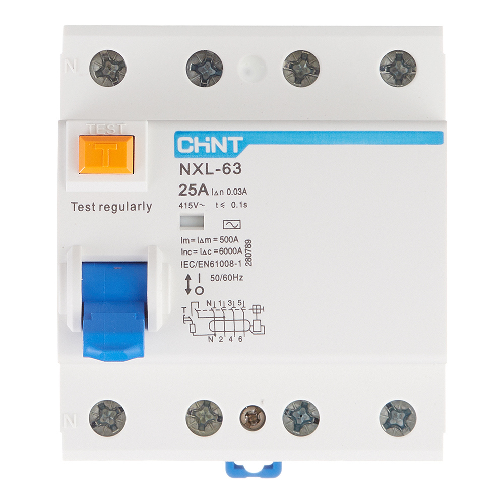УЗО Chint NXL-63 25А 3P+N тип AC 30 мА 6 кА компактное (280789)
