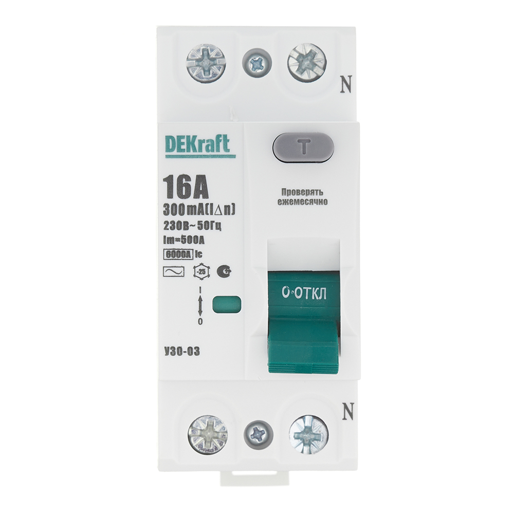 УЗО Dekraft УЗО-03 16А 1P+N тип AC 300 мА 6 кА компактное (14067DEK)