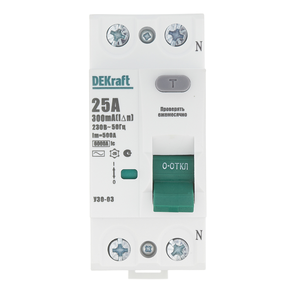 УЗО Dekraft УЗО-03 25А 1P+N тип AC 300 мА 6 кА компактное (14068DEK)