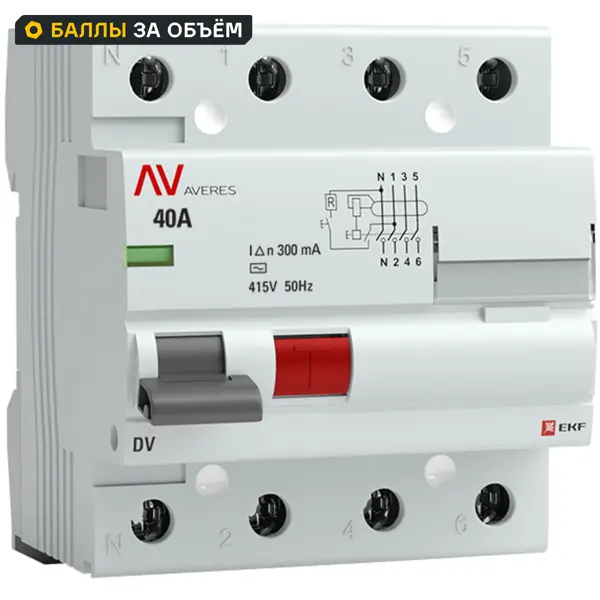 УЗО EKF Averes DV 4P 40 A 300 мА 10 кА AC