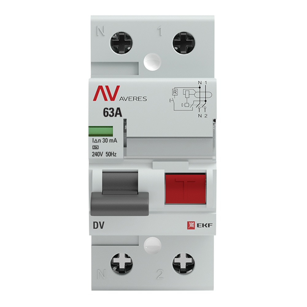 УЗО EKF Averes DV 63А 1P+N тип A 30 мА 10 кА (rccb-2-63-30-a-av)