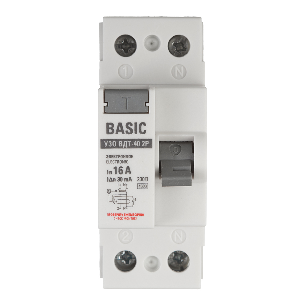 УЗО EKF Basic ВДТ-40 16А 1P+N тип AC 30 мА 4,5 кА (elcb-2-16-30e-sim)
