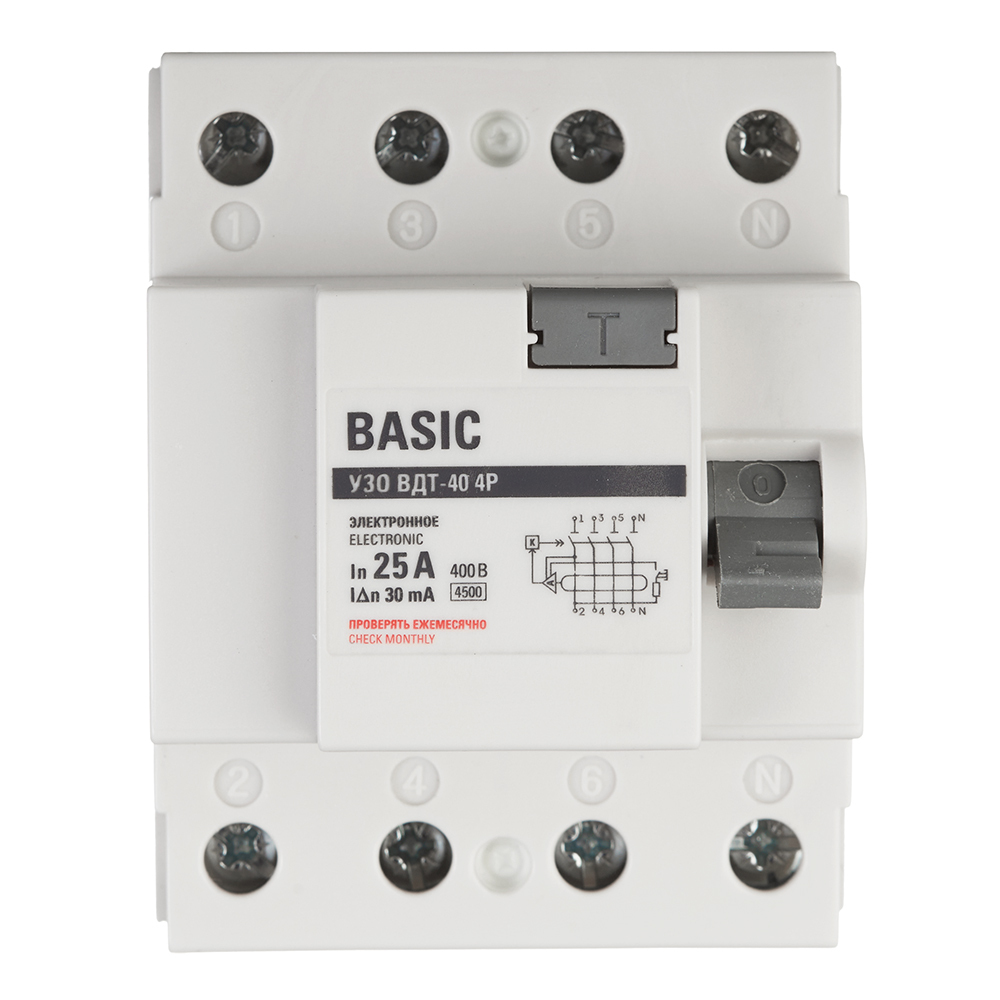 УЗО EKF Basic ВДТ-40 25А 3P+N тип AC 30 мА 4,5 кА (elcb-4-25-30e-sim)