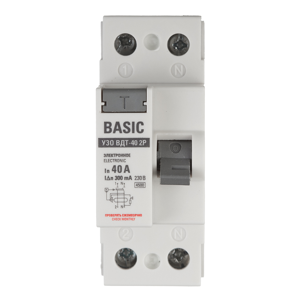 УЗО EKF Basic ВДТ-40 40А 1P+N тип AC 300 мА 4,5 кА (elcb-2-40-300e-sim)
