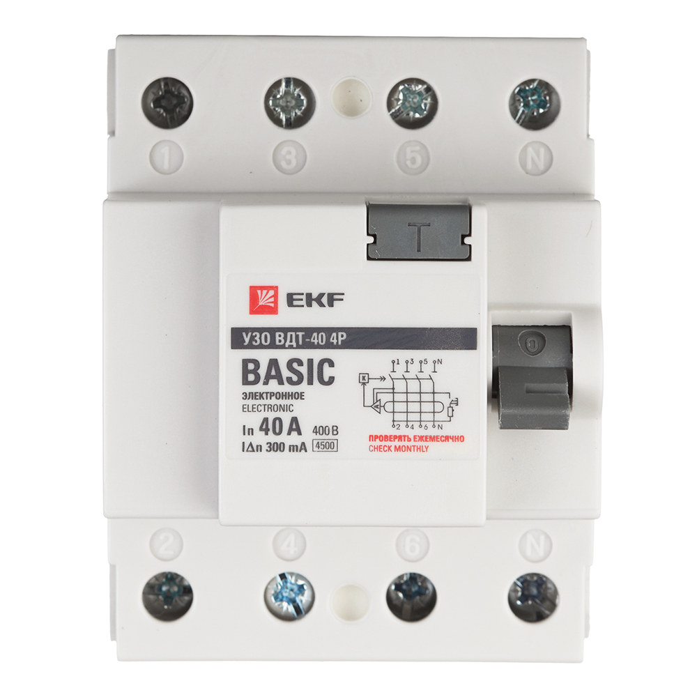 УЗО EKF Basic ВДТ-40 40А 3P+N тип AC 300 мА 4,5 кА (elcb-4-40-300e-sim)