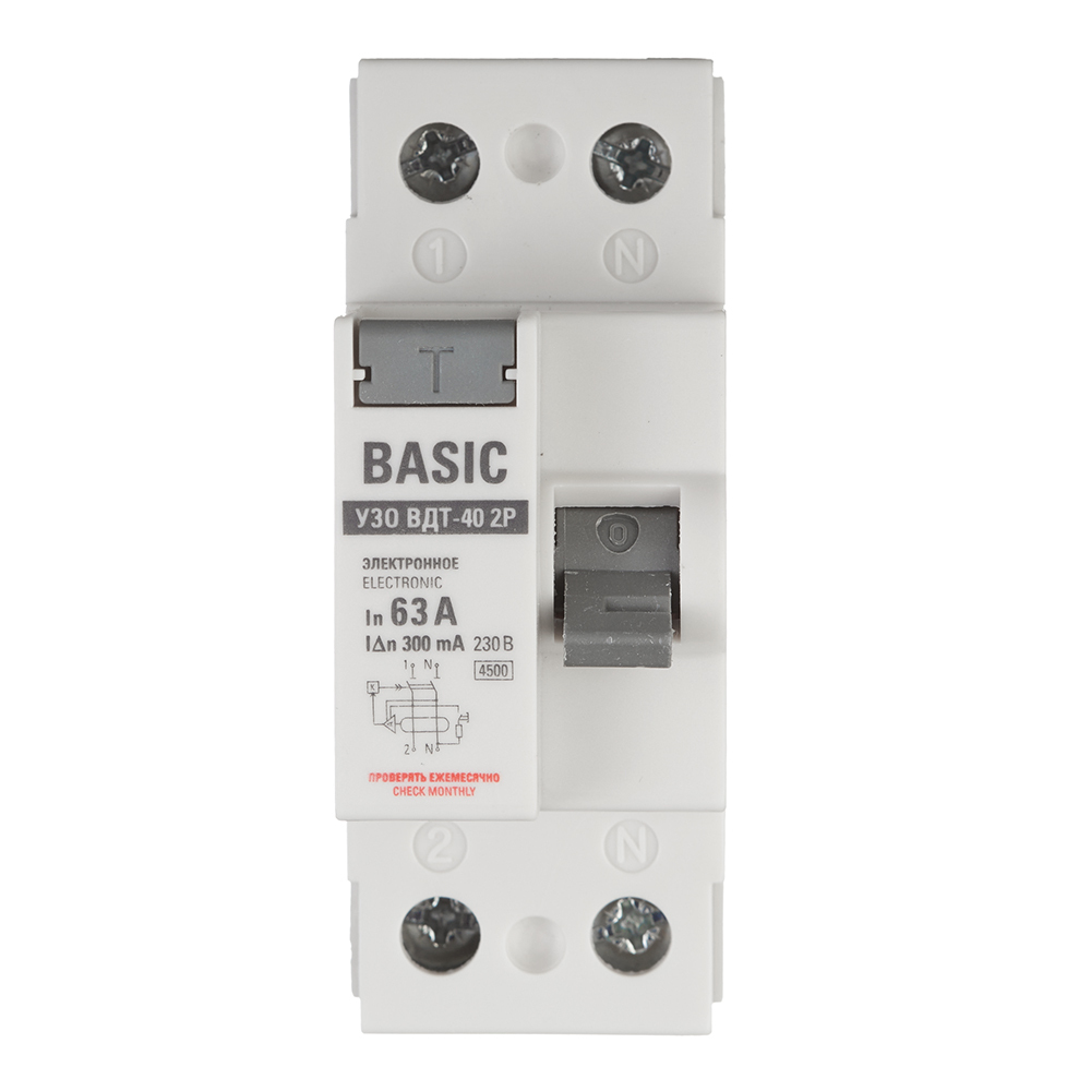 УЗО EKF Basic ВДТ-40 63А 1P+N тип AC 300 мА 4,5 кА (elcb-2-63-300e-sim)