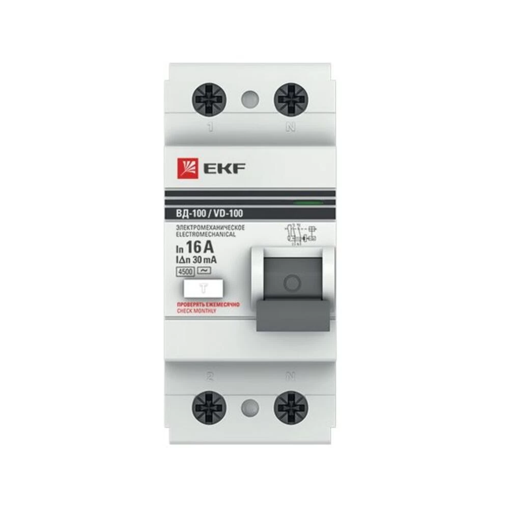 УЗО EKF PROxima ВД-100N 16А 2P тип AC 30 мА 6 кА (E1026M1630)