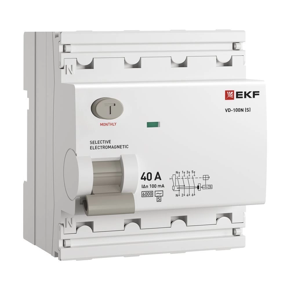 УЗО EKF PROxima ВД-100N (S) 40А 3P+N тип AC 100 мА 6 кА селективное (E1046MS40100)