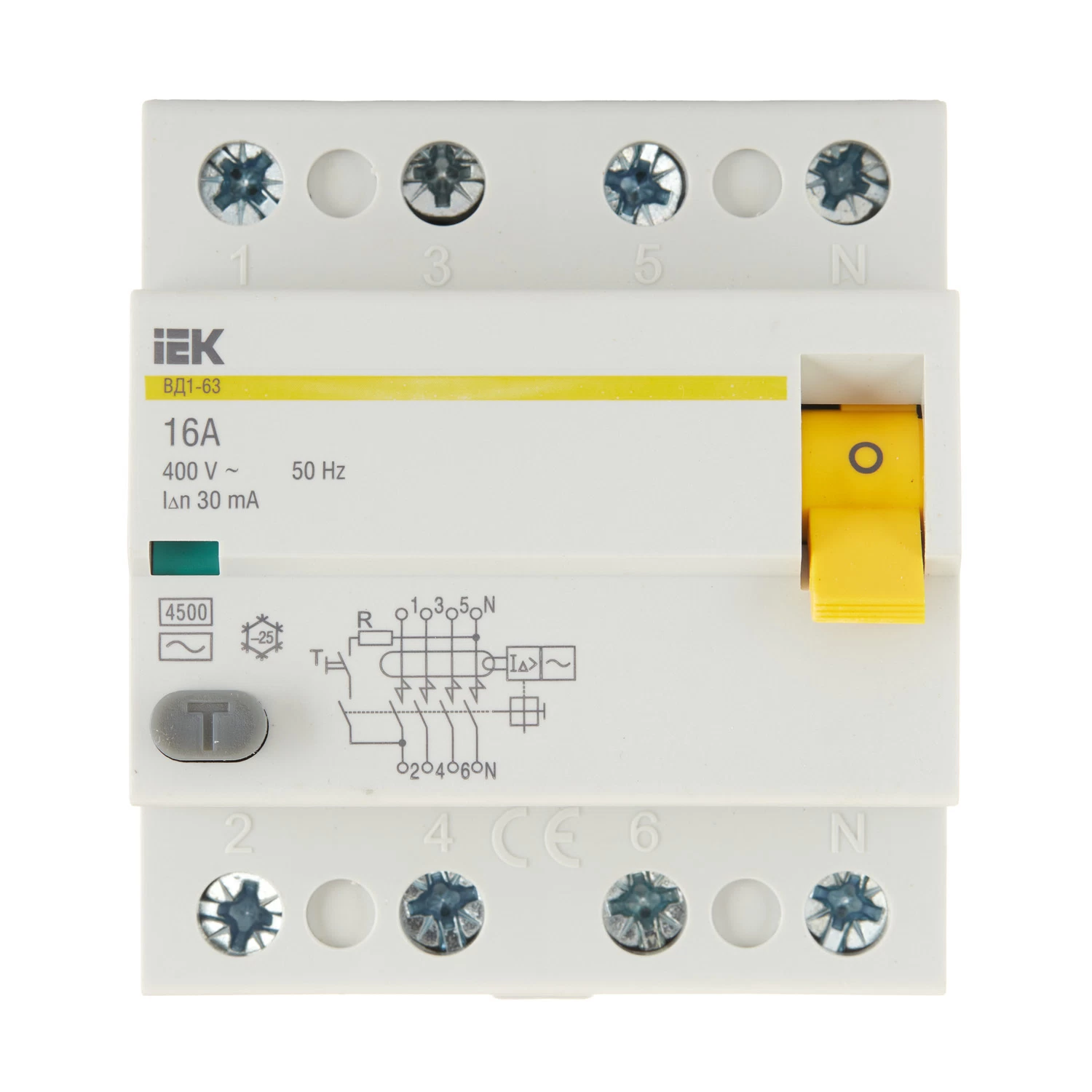 УЗО IEK ВД1-63 16А 3P+N тип AC 30 мА 4,5 кА (MDV10-4-016-030)
