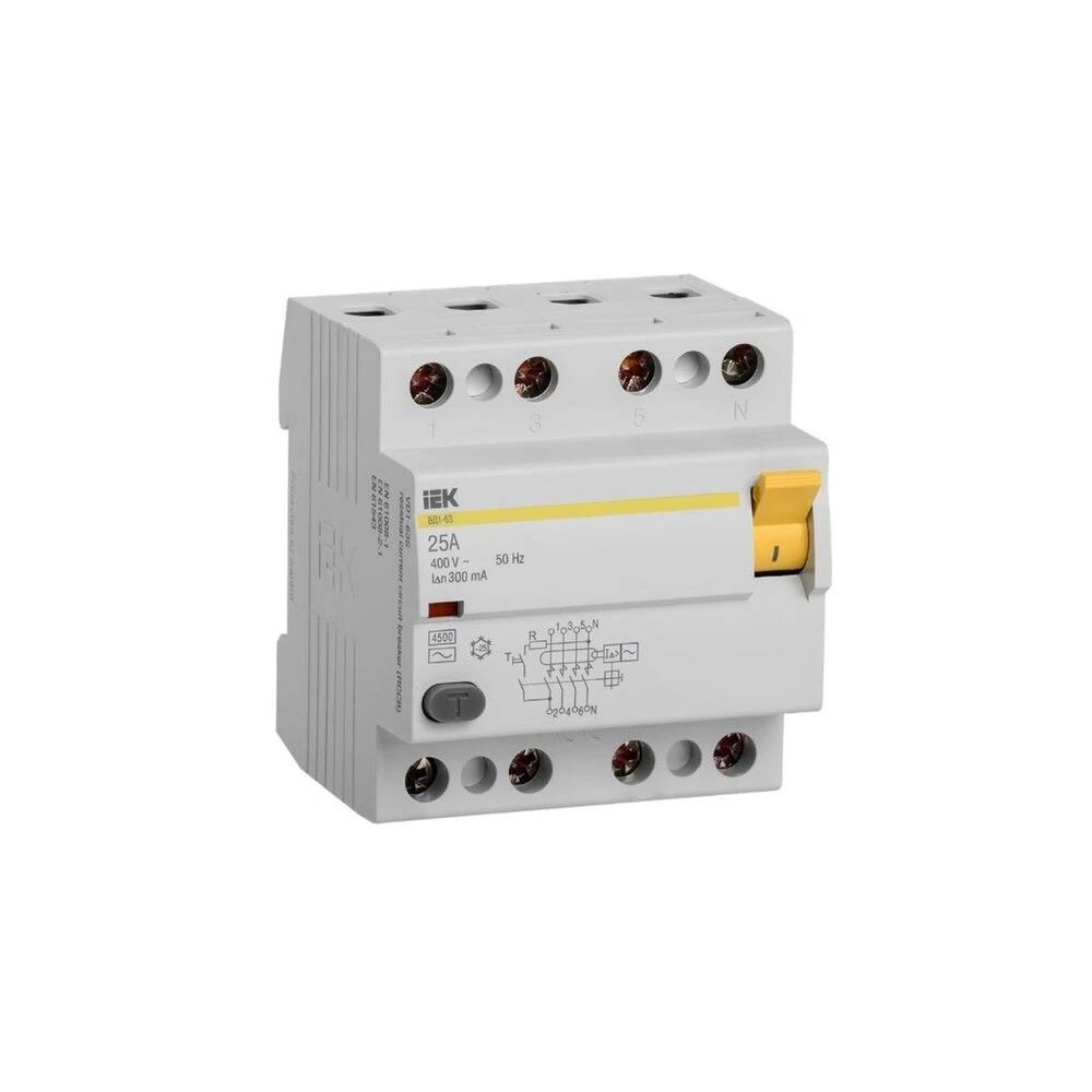 УЗО IEK ВД1-63 25А 3P+N тип AC 300 мА 4,5 кА (MDV10-4-025-300)