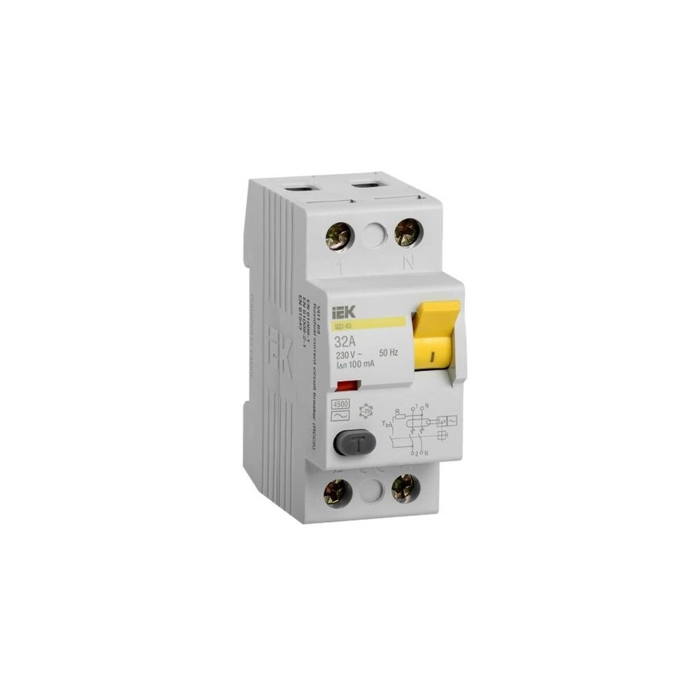 УЗО IEK ВД1-63 32А 1P+N тип AC 100 мА 4,5 кА (MDV10-2-032-100)