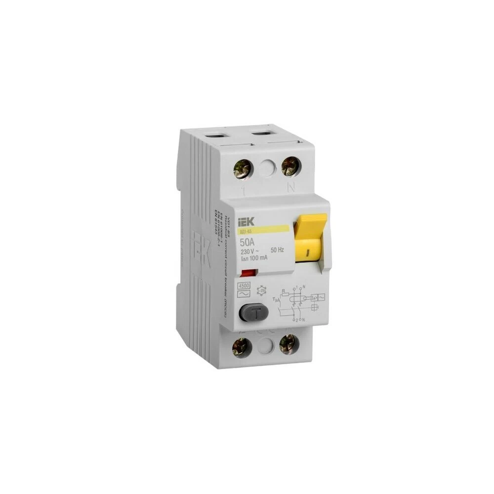 УЗО IEK ВД1-63 50А 1P+N тип AC 100 мА 4,5 кА (MDV10-2-050-100)