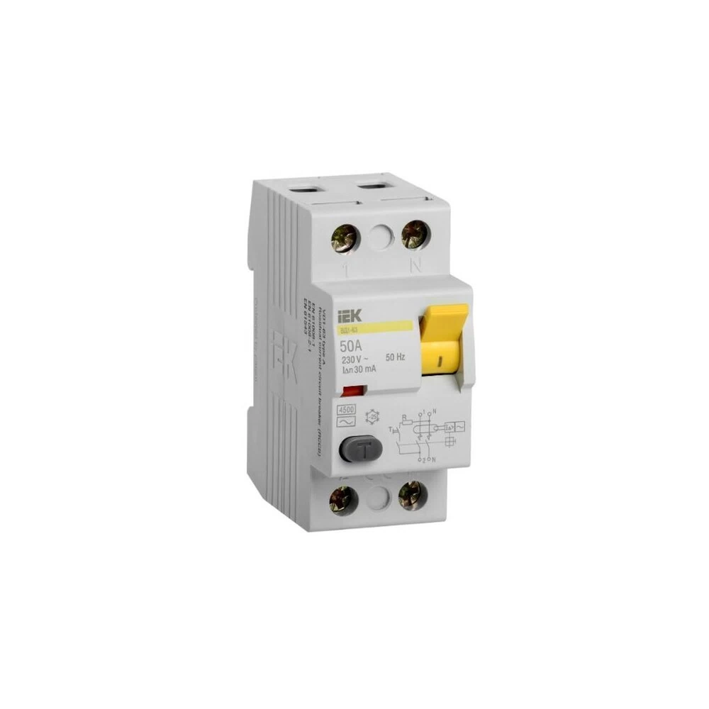 УЗО IEK ВД1-63 50А 1P+N тип AC 30 мА 4,5 кА (MDV10-2-050-030)