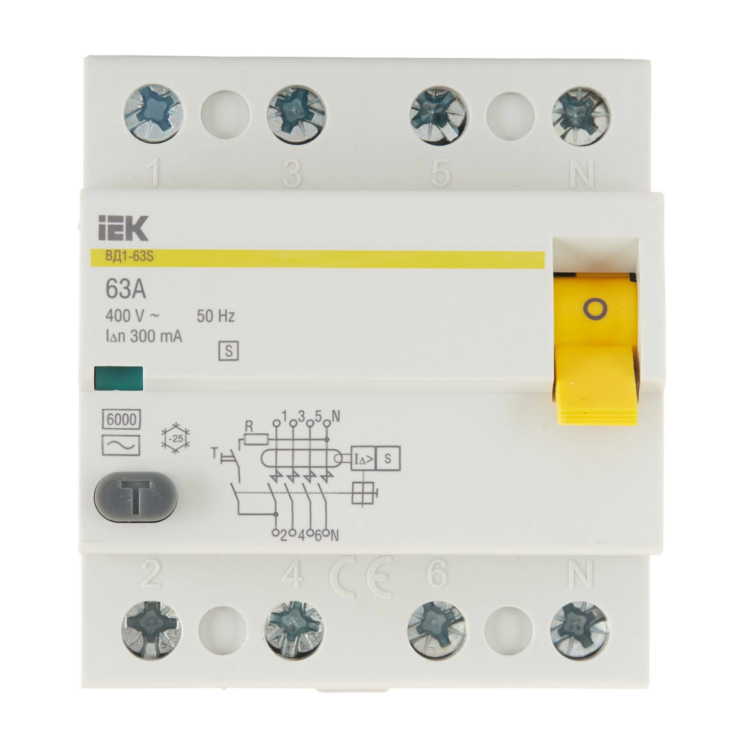 УЗО IEK ВД1-63S 63А 3P+N тип AC 300 мА 6 кА селективное (MDV12-4-063-300)