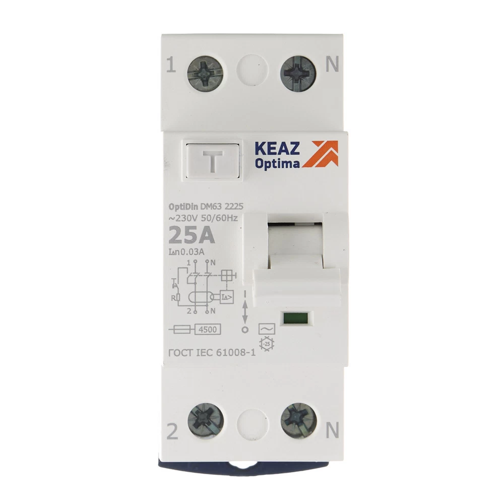 УЗО КЭАЗ DM63 OptiDin 25А 1P+N тип AC 30 мА 4,5 кА (343888)
