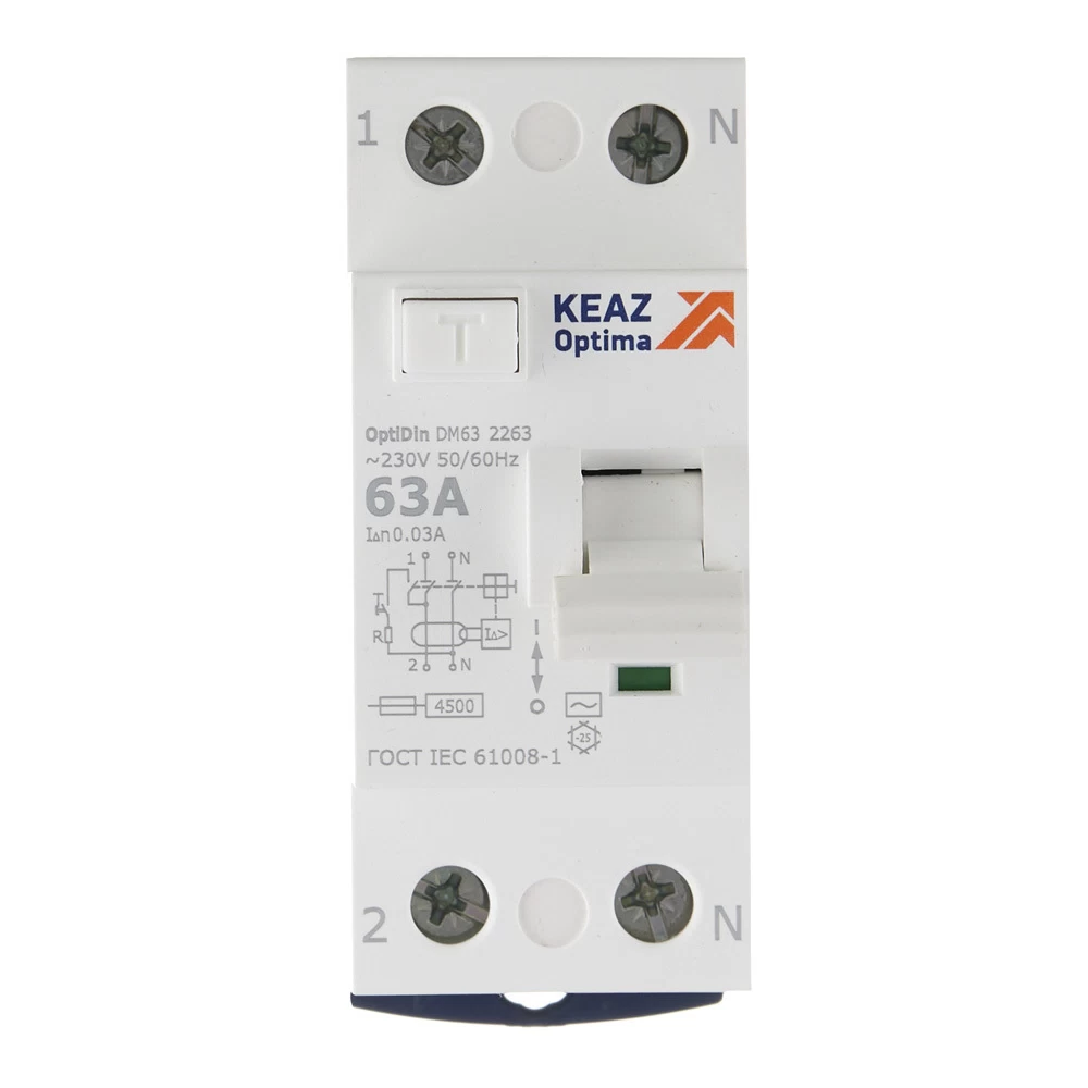 УЗО КЭАЗ DM63 OptiDin 63А 1P+N тип AC 30 мА 4,5 кА (343890)