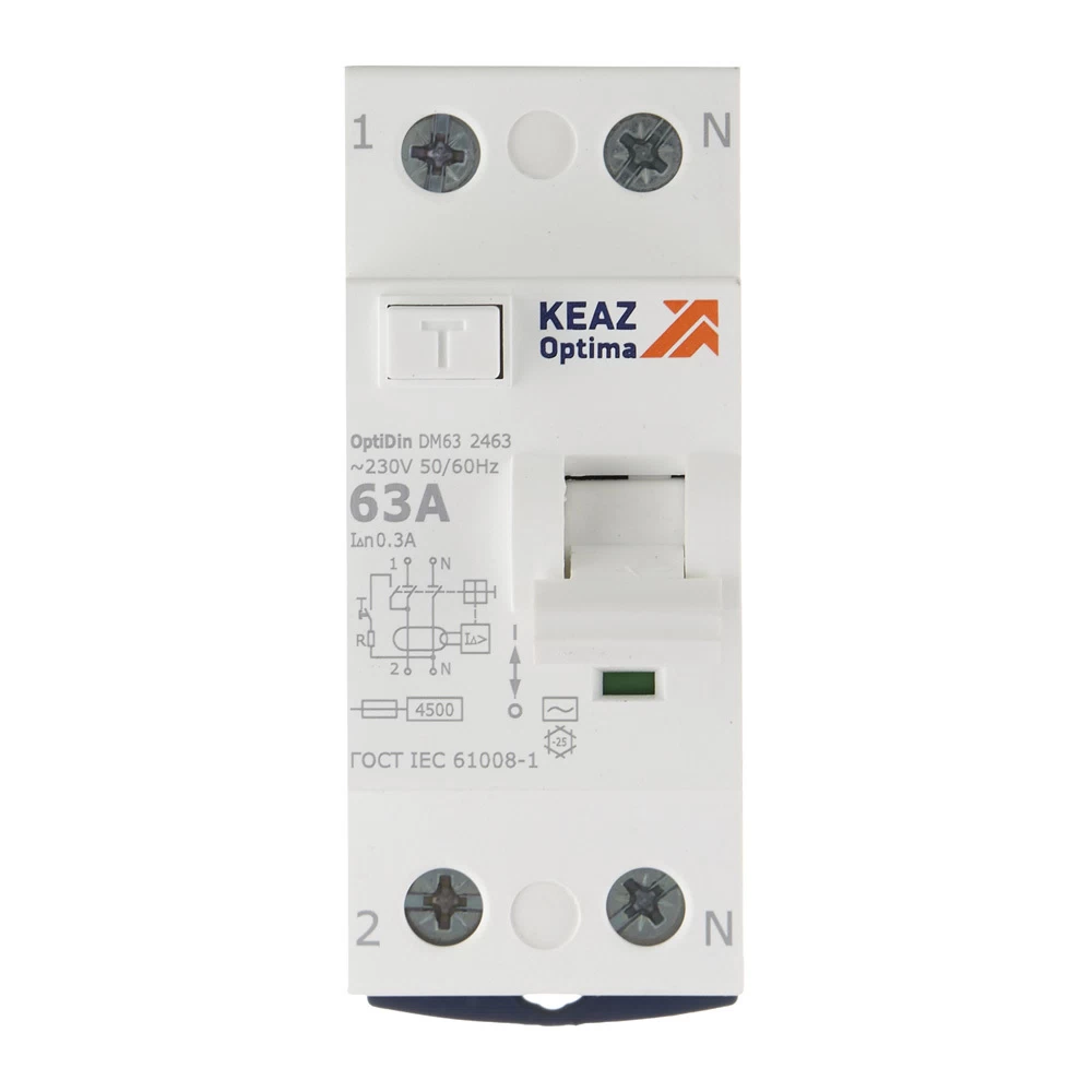 УЗО КЭАЗ DM63 OptiDin 63А 1P+N тип AC 300 мА 4,5 кА (343902)