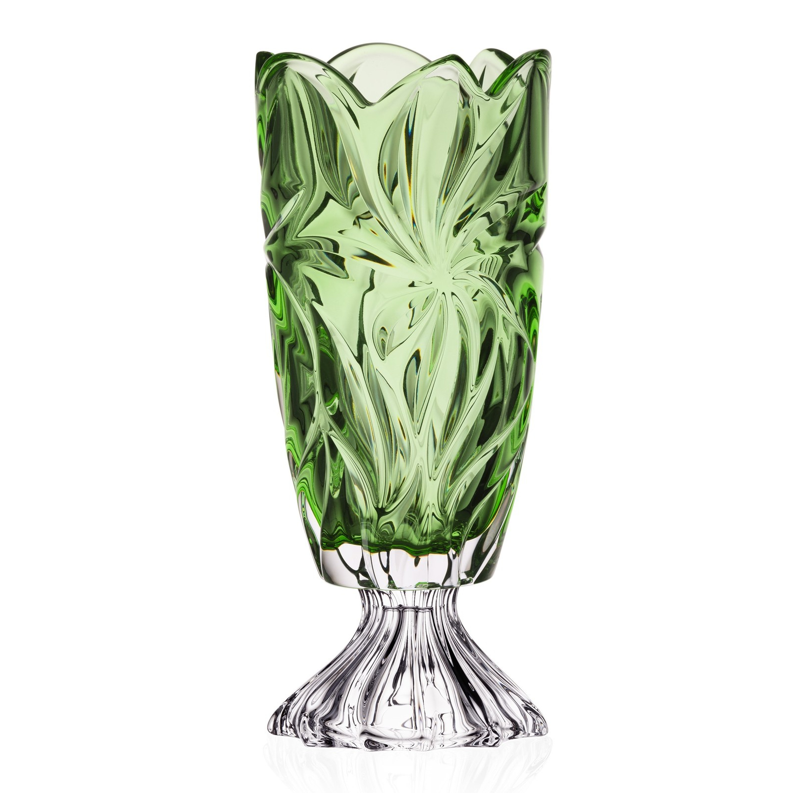 Ваза Aurum-Crystal Flora green на ножке 36,5 см