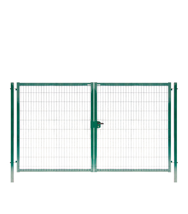Ворота распашные с панелью 2D Medium и столбами 3,5х2,03 м зеленые RAL 6005