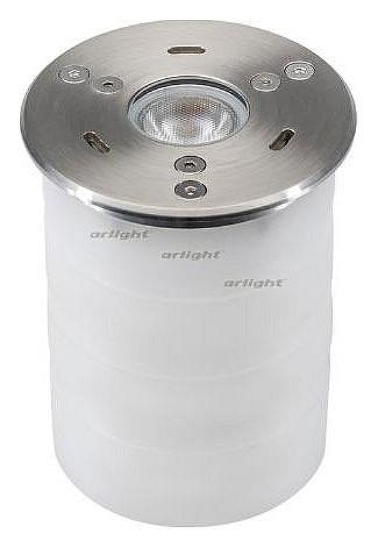 Встраиваемый в дорогу светильник Arlight KT-AQUA-R85-7W Warm3000 (SL, 25 deg, 12V) 024938 цвет плафона/подвески Прозрачный, цвет арматуры Серебро