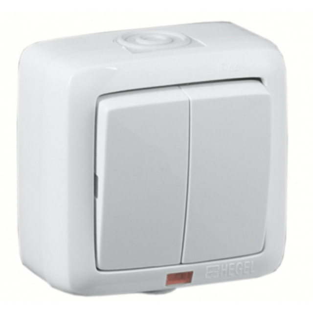 выключатель 2-клавишный HEGEL Alfa Aqua IP44 с индикацией белый