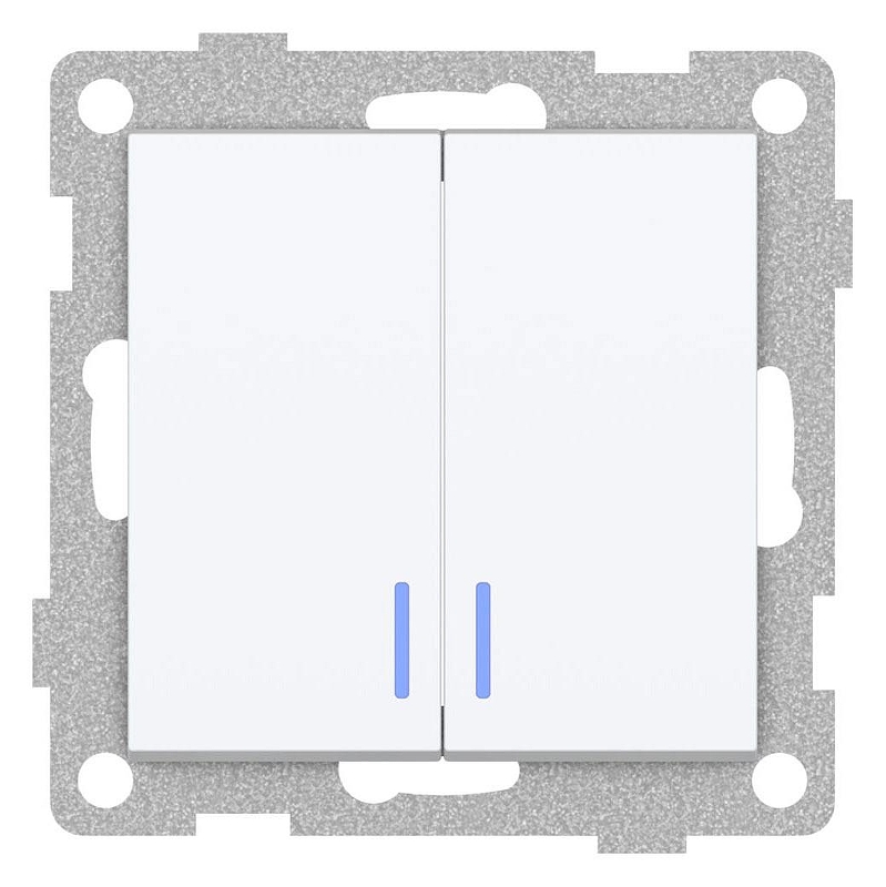 Выключатель двухклавишный с подсветкой без рамки Gusi Electric UGRA С11В28-001 цвет Белый