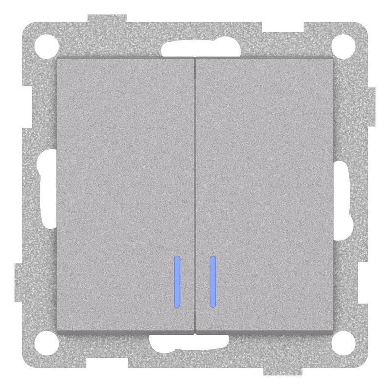 Выключатель двухклавишный с подсветкой без рамки Gusi Electric UGRA С11В28-004 цвет Серебро