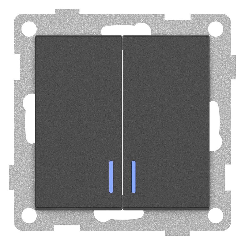 Выключатель двухклавишный с подсветкой без рамки Gusi Electric UGRA С11В28-010 цвет Графит