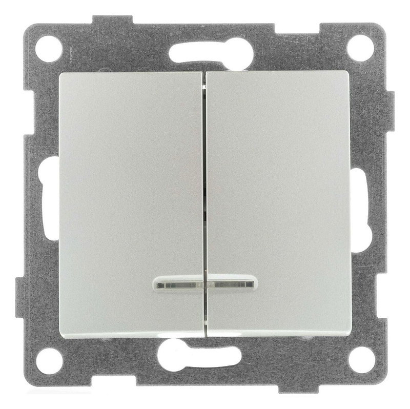 Выключатель двухклавишный с подсветкой без рамки Gusi Electric BRAVO С10В28-028 цвет Жемчужный