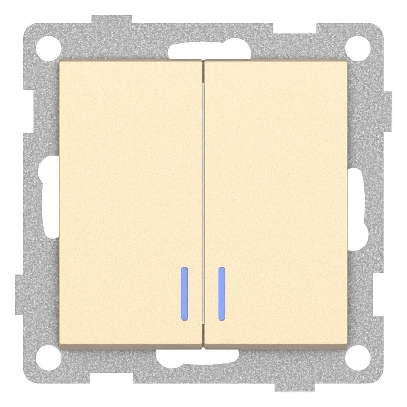 Выключатель двухклавишный с подсветкой без рамки Gusi Electric UGRA С11В28-027 цвет Шампань