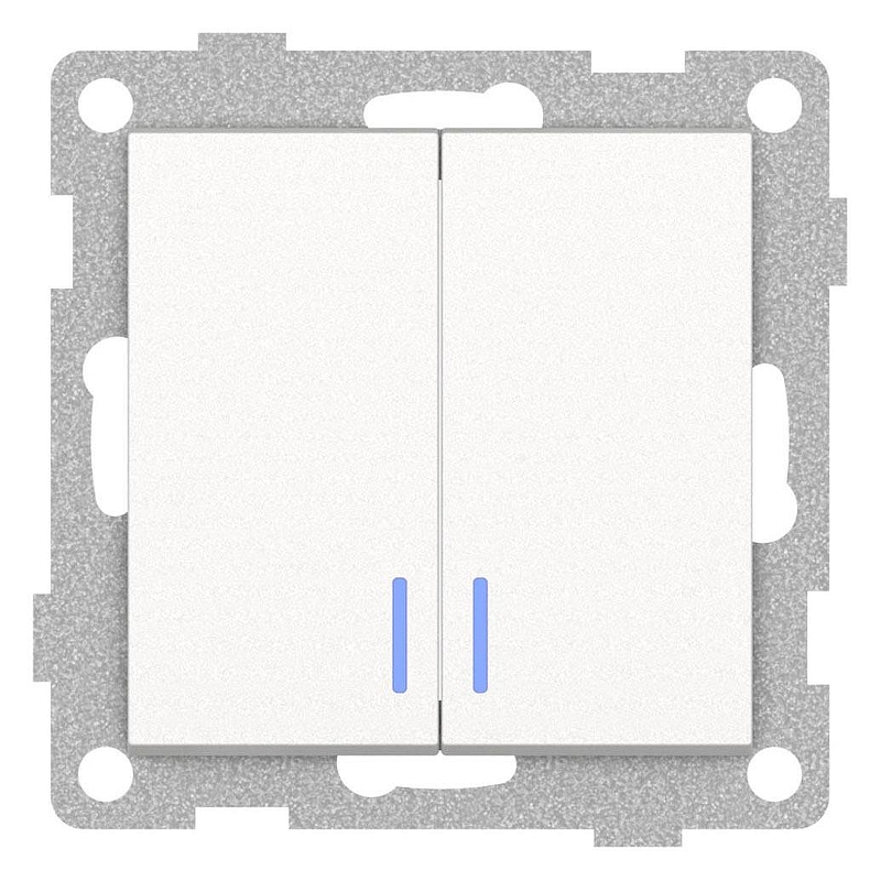 Выключатель двухклавишный с подсветкой без рамки Gusi Electric UGRA С11В28-028 цвет Жемчужный