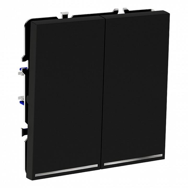 Выключатель двухклавишный с подсветкой без рамки Voltum S70 VLS020208 цвет Черный