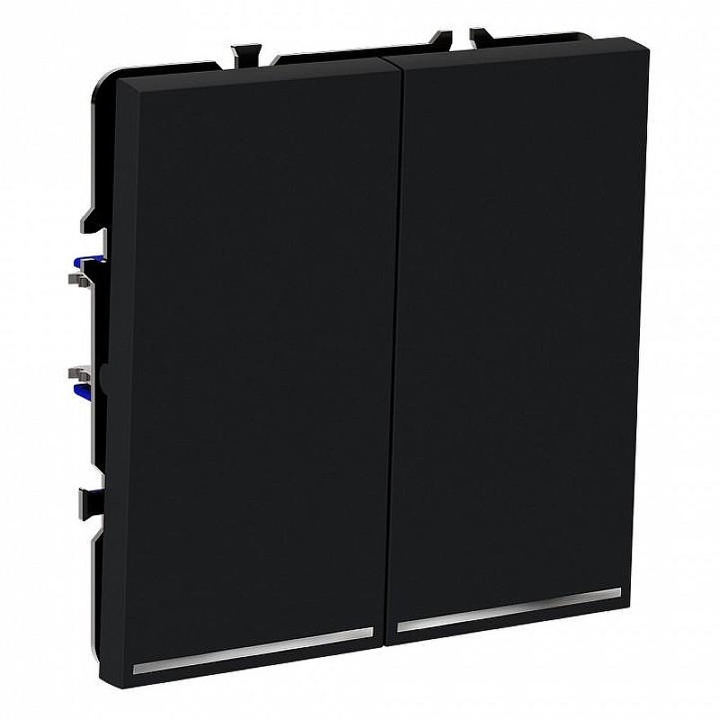 Выключатель двухклавишный с подсветкой без рамки Voltum S70 VLS020207 цвет Графит