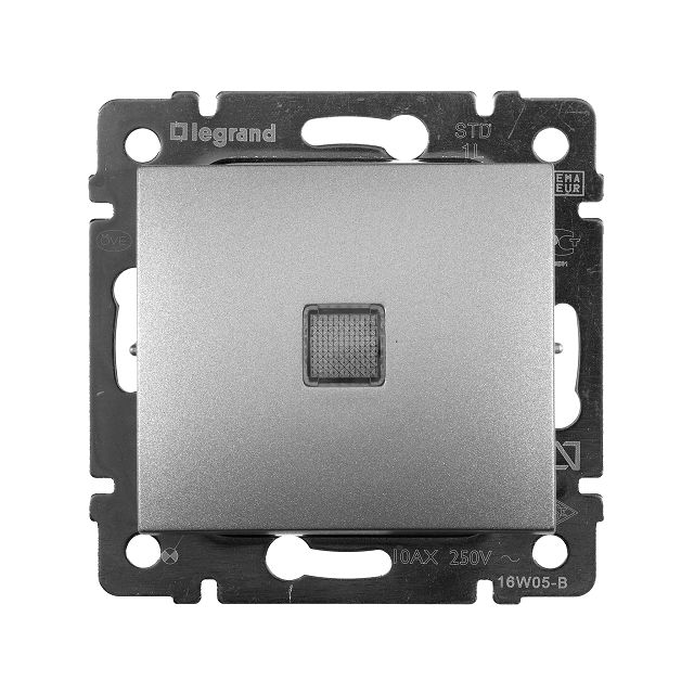 выключатель LEGRAND Valena 1-клавишный с подсветкой IP20 алюминий