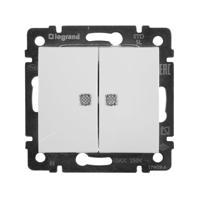 выключатель LEGRAND Valena 2-клавишный с подсветкой IP20 белый
