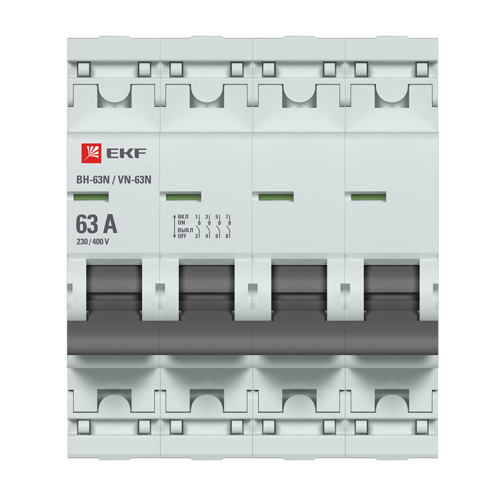 Выключатель нагрузки EKF PROxima ВН-63N 4Р 63А 400 В на DIN-рейку (S63463)