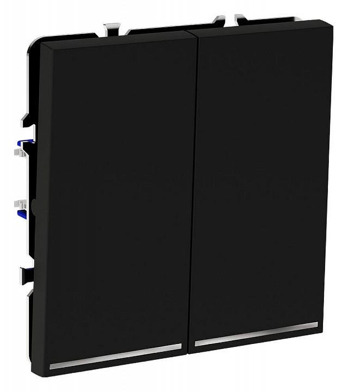 Выключатель проходной двухклавишный с подсветкой без рамки Voltum S70 VLS020408 цвет Черный