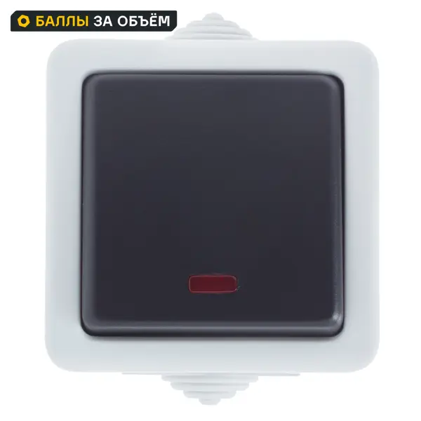 Выключатель проходной накладной LK Studio Aqua 1 клавиша с подсветкой IP54 цвет серый
