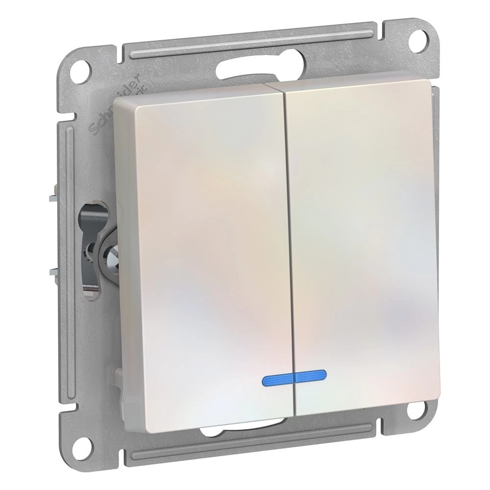 Выключатель Systeme Electric AtlasDesign двухклавишный встраиваемый жемчуг с подсветкой (ATN000453)