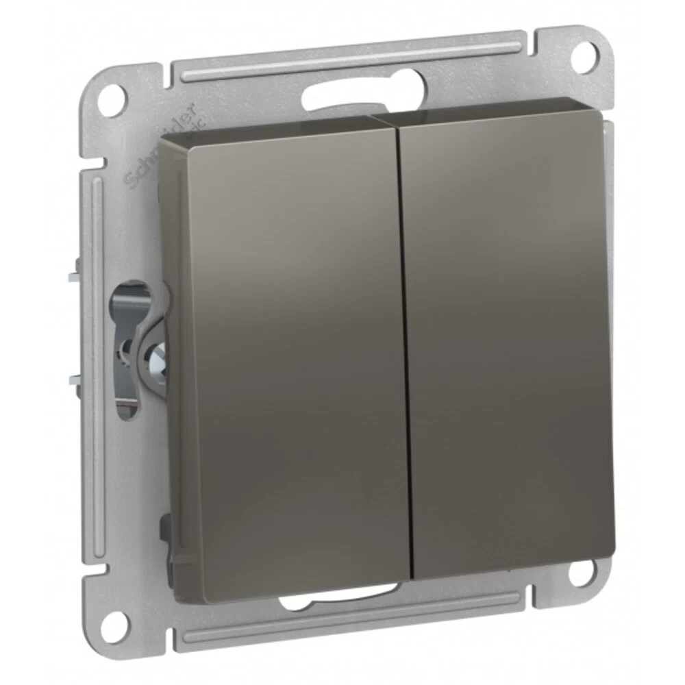 Выключатель Systeme Electric AtlasDesign двухклавишный встраиваемый сталь (ATN000951)
