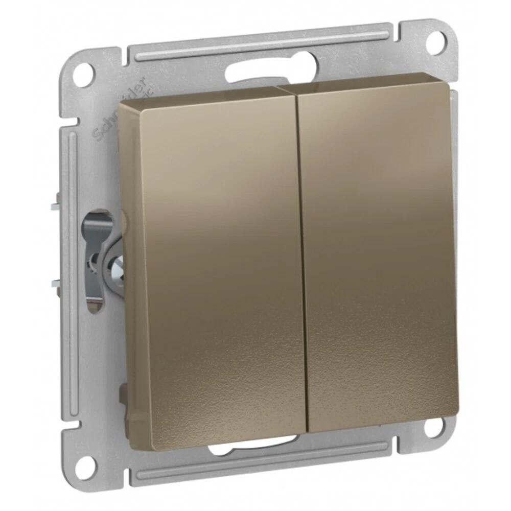 Выключатель Systeme Electric AtlasDesign двухклавишный встраиваемый шампань (ATN000551)