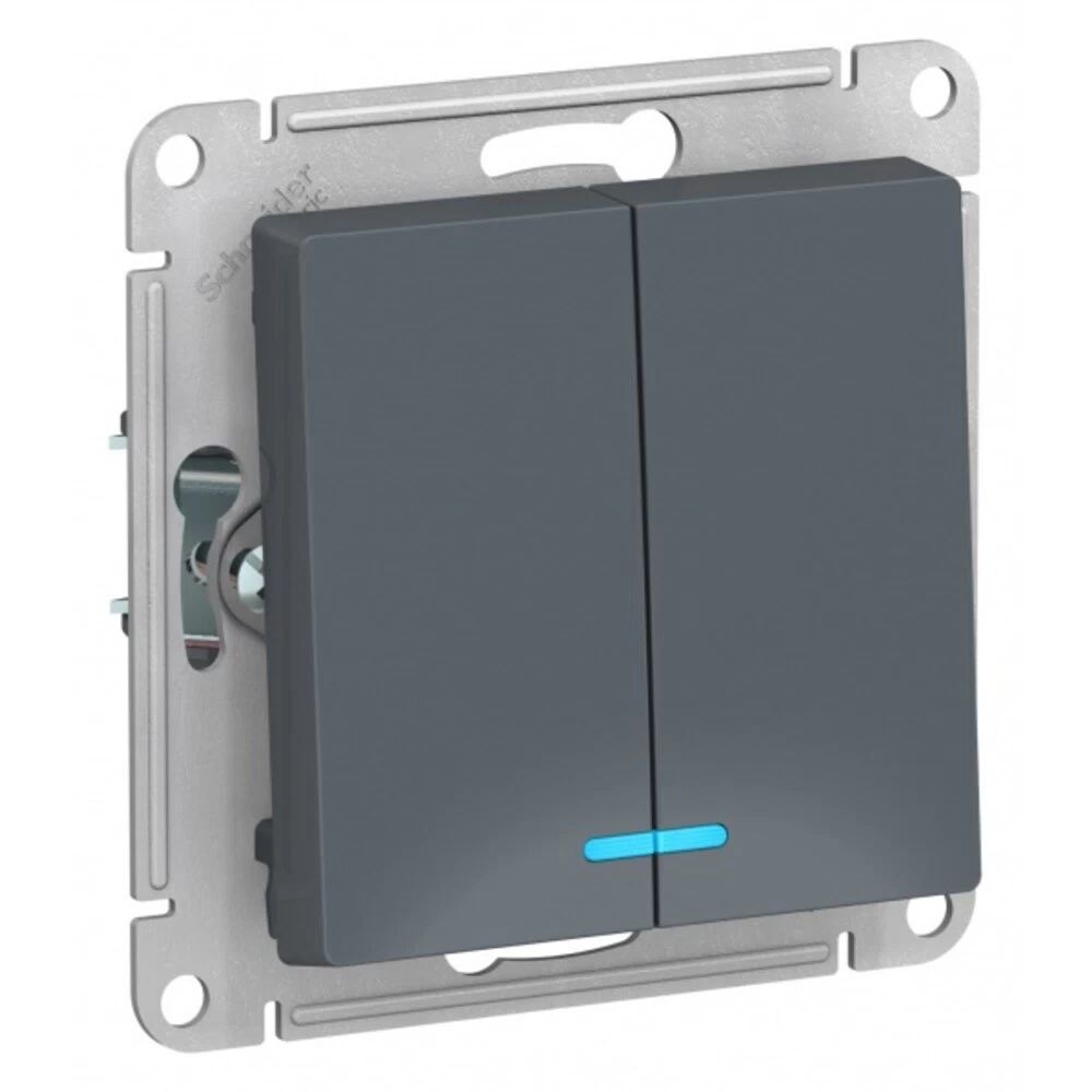 Выключатель Systeme Electric AtlasDesign двухклавишный встраиваемый грифель с подсветкой (ATN000753)