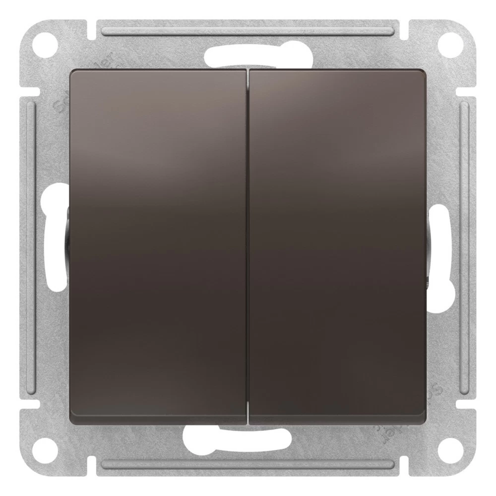 Выключатель Systeme Electric AtlasDesign двухклавишный встраиваемый мокко с самовозвратом (ATN000617)