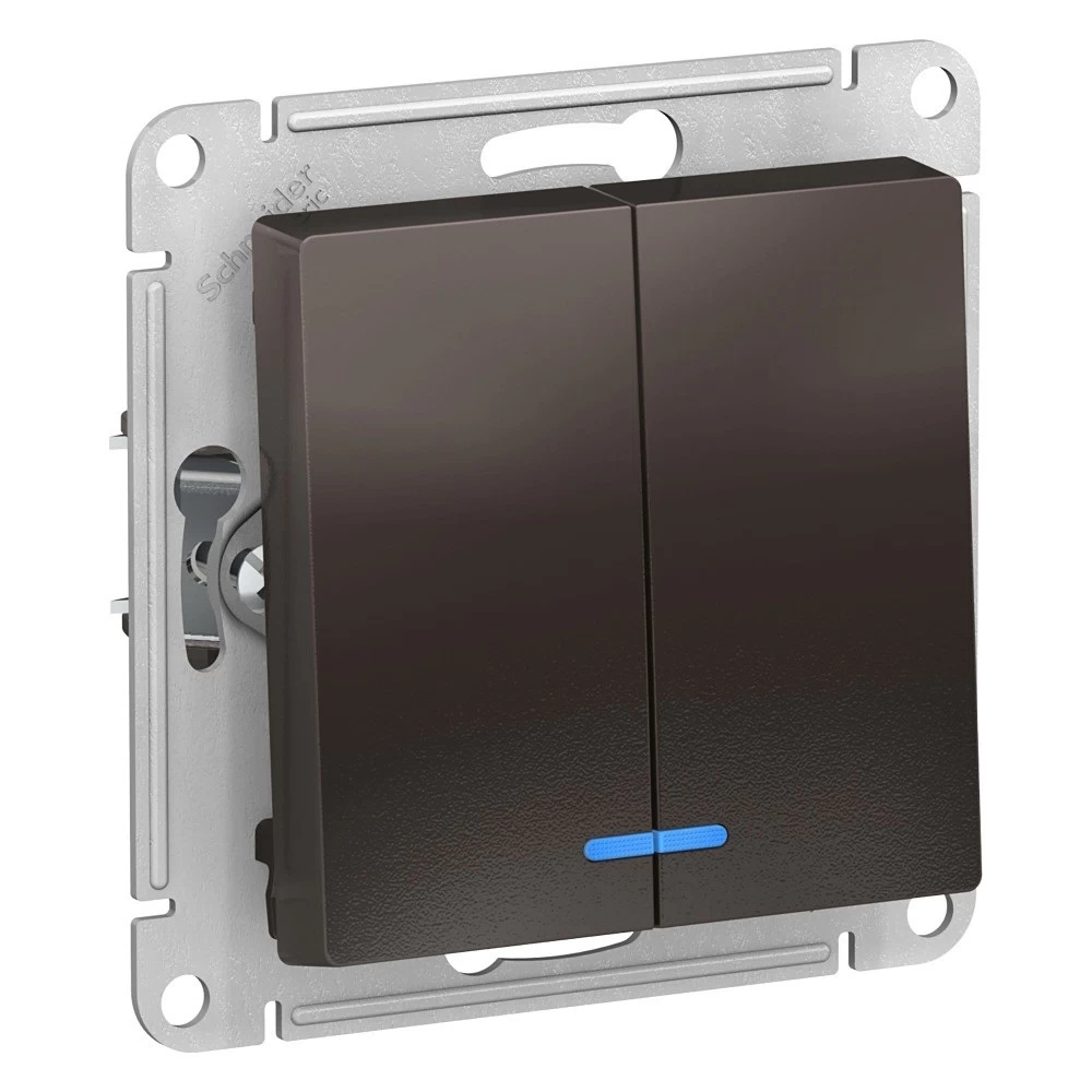 Выключатель Systeme Electric AtlasDesign двухклавишный встраиваемый мокко с подсветкой (ATN000653)