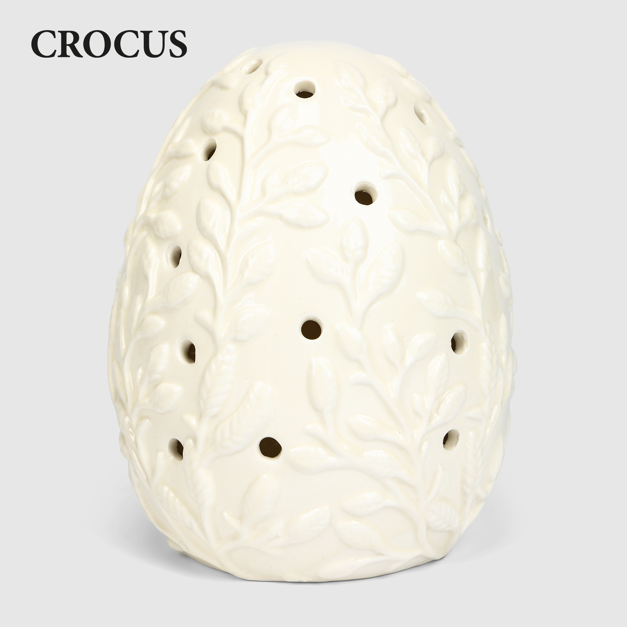 Яйцо декоративное Crocus фарфоровое с LED белое, 19 см