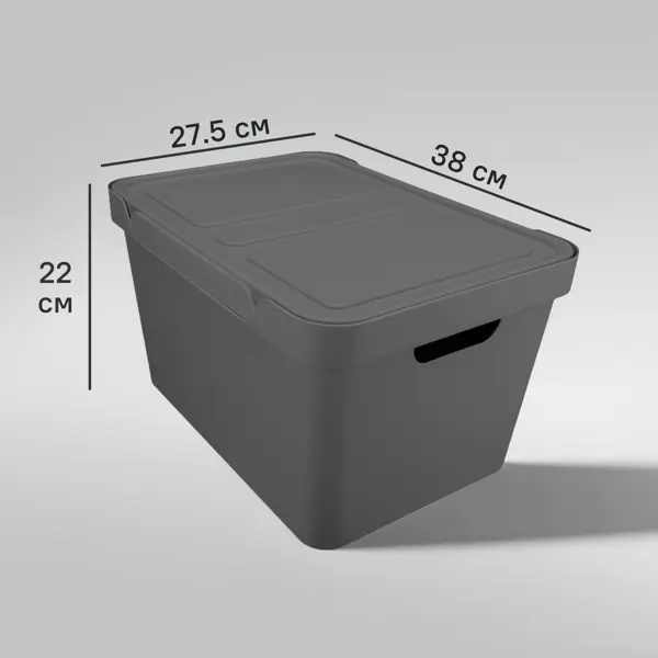 Ящик с крышкой Люкс Бытпласт 38x27.6x22 см 18 л полипропилен цвет серый