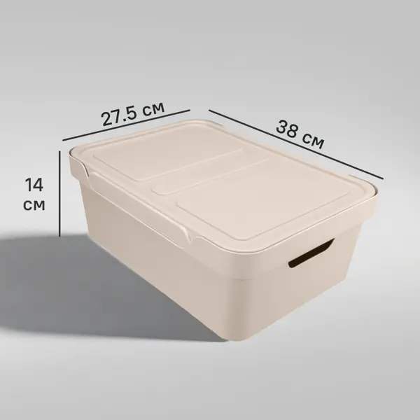 Ящик универсальный 38x27.5x14.1 см 12 л пластик с крышкой цвет бежевый